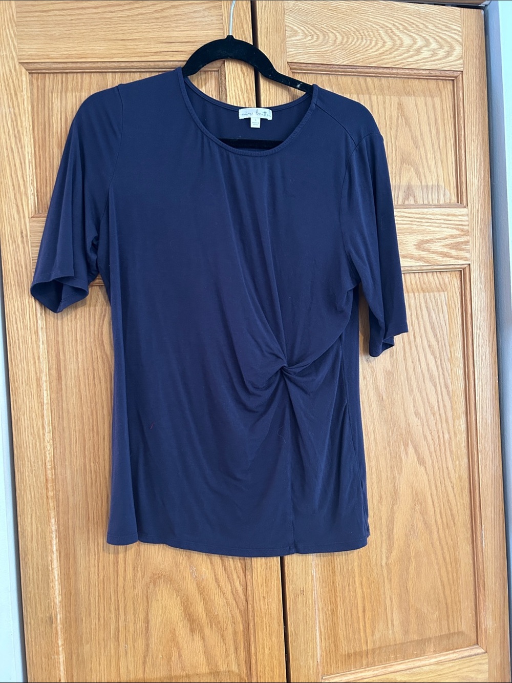 nine britton Navy Twist-Front Short Sleeve Tee